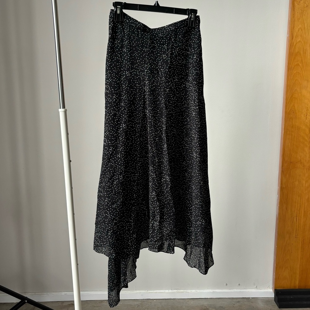 Theory 100% Silk Black Polka Dotted Midi Skirt